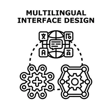 Multilingual interface design translating global communication concept Stockillustratie