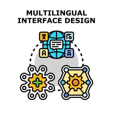 Multilingual interface design translating global communication concept Stock Illustration