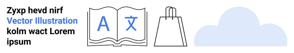 Multilingual Learning Concept with Shopping and Cloud Storage Elements Stock Illustration