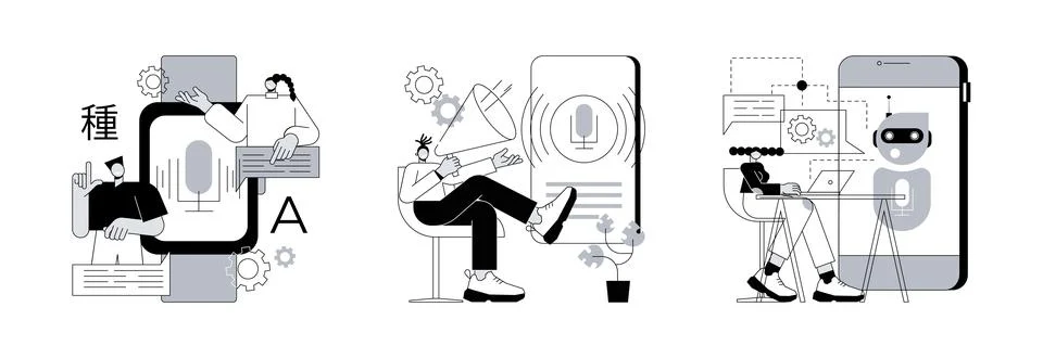 Multilingual mobile application abstract concept vector illustrations. Illustrazione stock