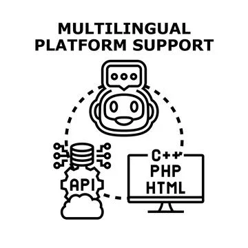 Multilingual platform support for global communication technology Stock Illustration