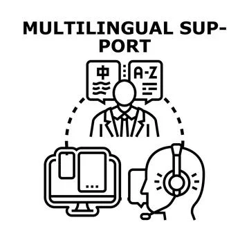 Multilingual support providing global language assistance communication Stock-Illustration