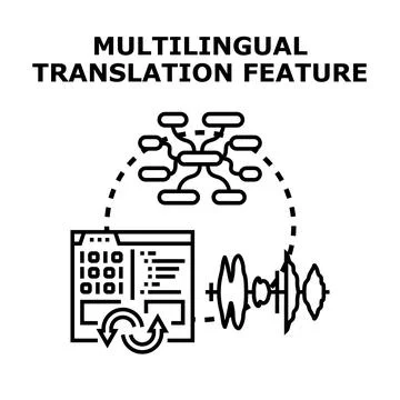 Multilingual translation feature transforming global communication Stock Illustration