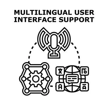 Multilingual user interface support concept developing Stock Illustration