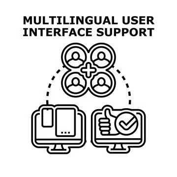 Multilingual user interface support concept illustration Stock Illustration