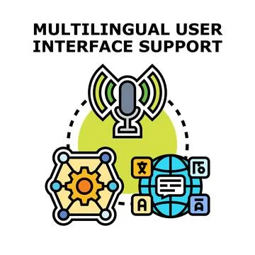 Multilingual user interface support concept developing Stock Illustration