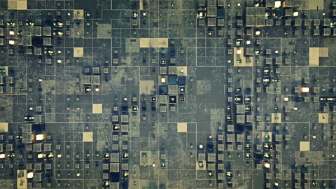 Multimaterial cubes on plane loopable 3D render animation 4k UHD 3840x2160 Stock Footage 110730065