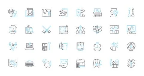 Multimedia art linear icons set. Animation, Digital, Video, Graphics, Sound Illustrazione stock