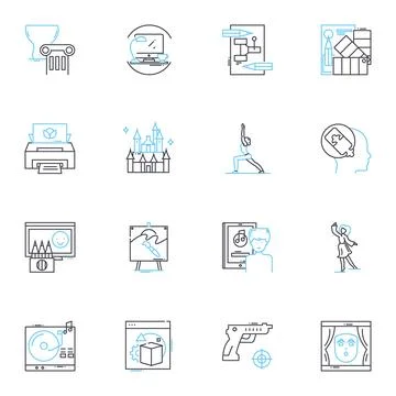 Multimedia art linear icons set. Animation, Digital, Video, Graphics, Sound Stock-Illustration