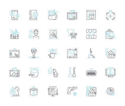 Multimedia art linear icons set. Animation, Digital, Video, Graphics, Sound Stock-Illustration