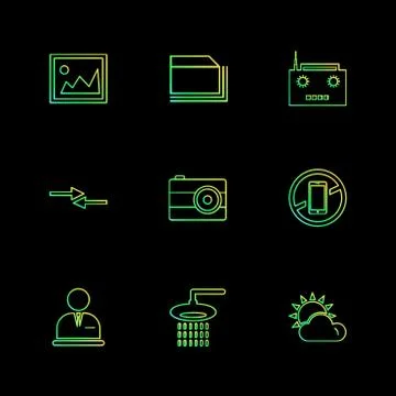 Multimedia , camera , user interface , folders , directory , eps icon set vec Stock Illustration