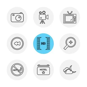 Multimedia , camera , user interface , folders , directory , eps icon set vec Stock Illustration
