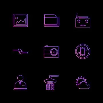 Multimedia , camera , user interface , folders , directory , eps icon set vec Stock Illustration