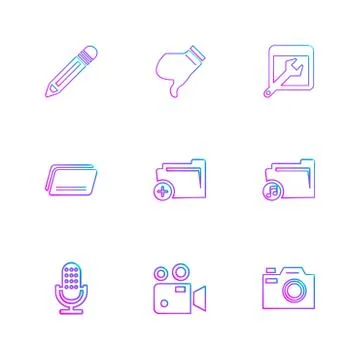 Multimedia , camera , user interface , folders , directory , eps icon set vec Stock Illustration