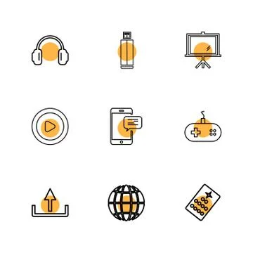 Multimedia , camera , user interface , folders , directory , eps icon set vec Stock Illustration
