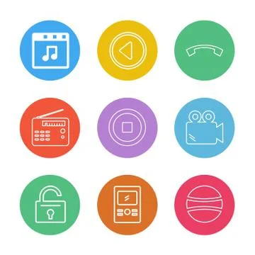 Multimedia , camera , user interface , folders , directory , eps icon set vec Stock Illustration