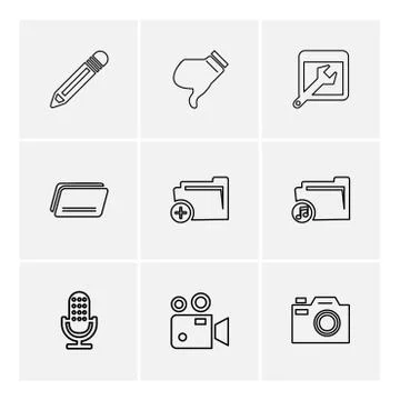 Multimedia , camera , user interface , folders , directory , eps icon set vec Stock Illustration