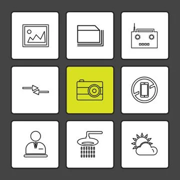 Multimedia , camera , user interface , folders , directory , eps icon set vec Stock Illustration