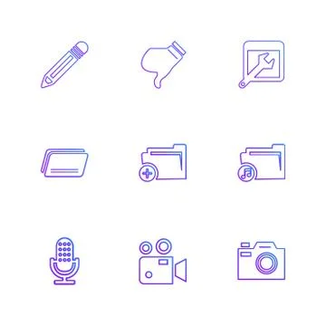 Multimedia , camera , user interface , folders , directory , eps icon set vec Illustrazione stock