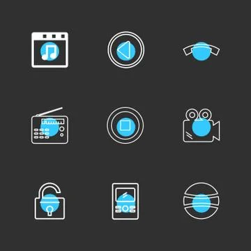 Multimedia , camera , user interface , folders , directory , eps icon set vec Illustrazione stock