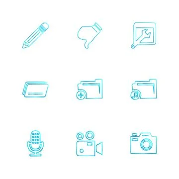 Multimedia , camera , user interface , folders , directory , eps icon set vec Illustrazione stock