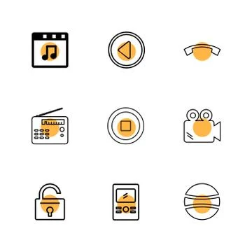 Multimedia , camera , user interface , folders , directory , eps icon set vec Stock Illustration
