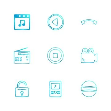 Multimedia , camera , user interface , folders , directory , eps icon set vec Stock Illustration