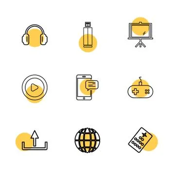 Multimedia , camera , user interface , folders , directory , eps icon set vec Stock Illustration
