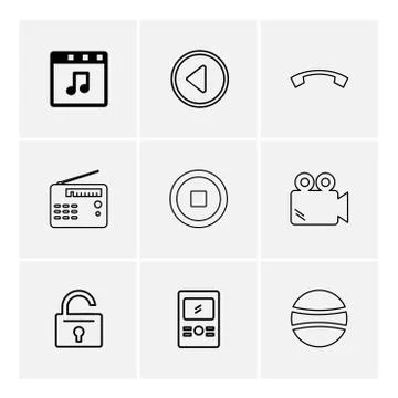 Multimedia , camera , user interface , folders , directory , eps icon set vec Stock Illustration