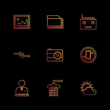 Multimedia , camera , user interface , folders , directory , eps icon set vec Stock Illustration