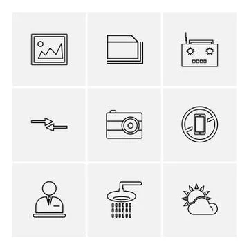 Multimedia , camera , user interface , folders , directory , eps icon set vec Illustrazione stock