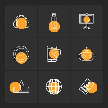 Multimedia , camera , user interface , folders , directory , eps icon set vec Illustrazione stock