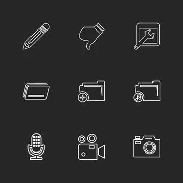 Multimedia , camera , user interface , folders , directory , eps icon set vec Stock Illustration