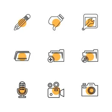 Multimedia , camera , user interface , folders , directory , eps icon set vec Stock Illustration