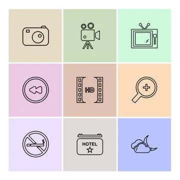 Multimedia , camera , user interface , folders , directory , eps icon set vec Stock Illustration