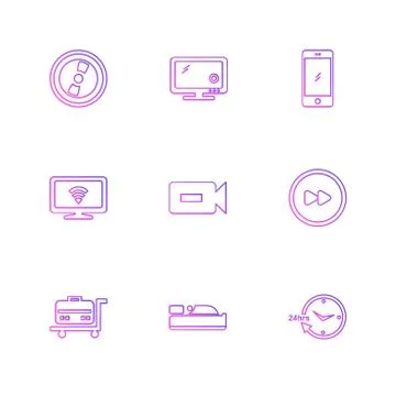 Multimedia , camera , user interface  , technology , summer , drink ,  food , Stock Illustration