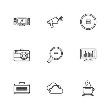 Multimedia , camera , user interface  , technology , summer , drink ,  food , Stock Illustration