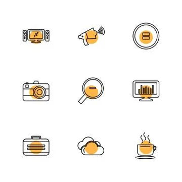 Multimedia , camera , user interface  , technology , summer , drink ,  food , Stock Illustration