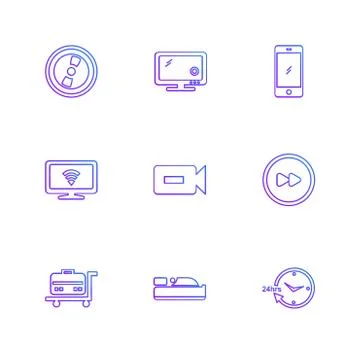 Multimedia , camera , user interface  , technology , summer , drink ,  food , Stock Illustration