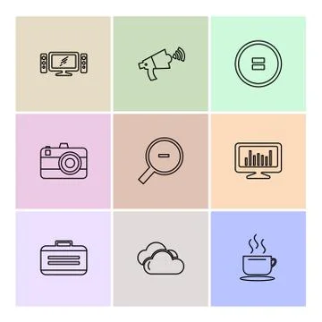 Multimedia , camera , user interface  , technology , summer , drink ,  food , Stock Illustration
