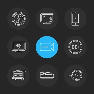 Multimedia , camera , user interface  , technology , summer , drink ,  food , Stock Illustration