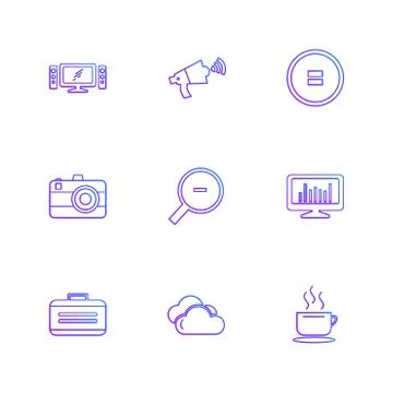 Multimedia , camera , user interface  , technology , summer , drink ,  food , Stock Illustration