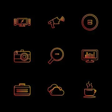 Multimedia , camera , user interface  , technology , summer , drink ,  food , Stock Illustration