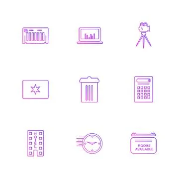 Multimedia , camera , user interface  , technology , summer , drink ,  food , Stock Illustration