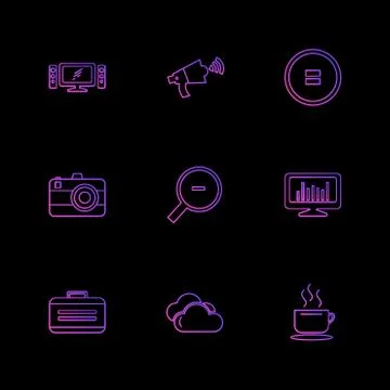 Multimedia , camera , user interface  , technology , summer , drink ,  food , Stock Illustration