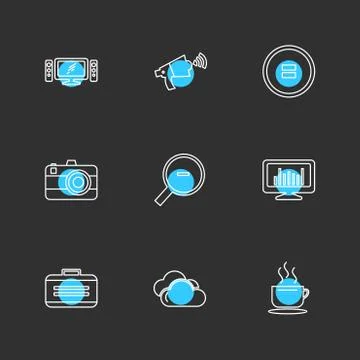 Multimedia , camera , user interface  , technology , summer , drink ,  food , Illustrazione stock