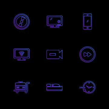 Multimedia , camera , user interface  , technology , summer , drink ,  food , Stock Illustration