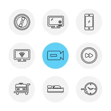 Multimedia , camera , user interface  , technology , summer , drink ,  food , Stock Illustration