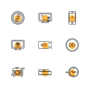 Multimedia , camera , user interface  , technology , summer , drink ,  food , Illustrazione stock