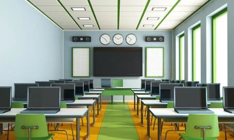 Multimedia classroom without student Stock Illustration